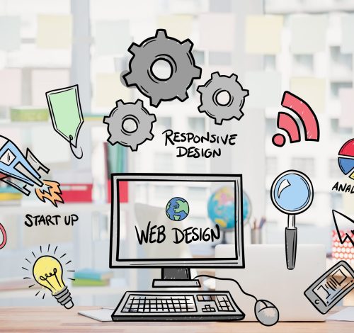 digital composite of business graphics with office background